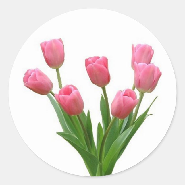 Adesivo Redondo tulipas cor-de-rosa - personalizáveis (Frente)
