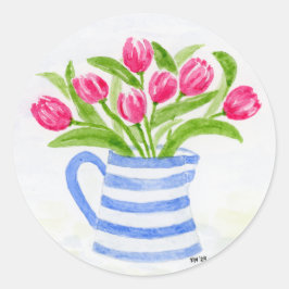 Adesivo Redondo Tulipas De Aquarelas Com Pintura Manipulada, Arran