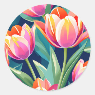 Adesivo Redondo Tulipas de pop art vibrantes e energéticas