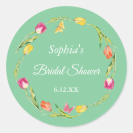 Adesivo Redondo Tulipas e Borboletas Chá de Noiva Verde