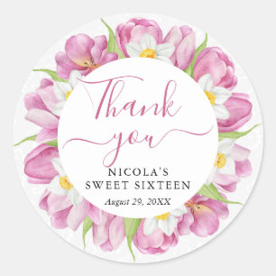 Adesivo Redondo Tulipas e Narcisos em Aquarela Sweet Sixteen