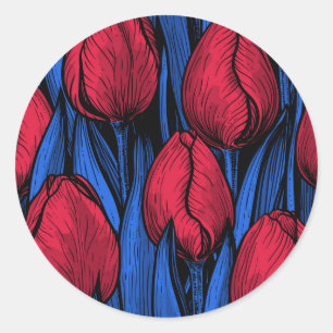 Adesivo Redondo Tulipas em vermelho e azul