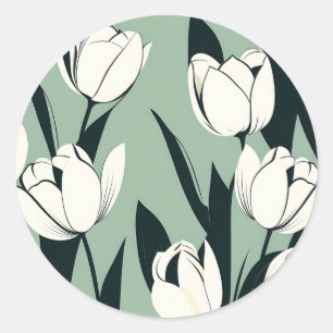 Adesivo Redondo Tulipas Modernas Planta Botânica