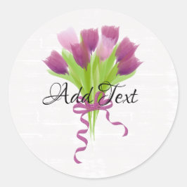 Adesivo Redondo Tulipas Rosa e Roxo Fofas Adicionar Texto