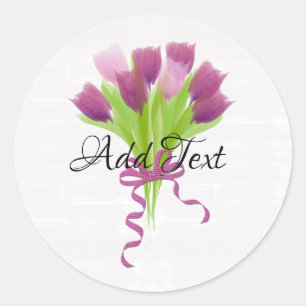 Adesivo Redondo Tulipas Rosa e Roxo Fofas Adicionar Texto