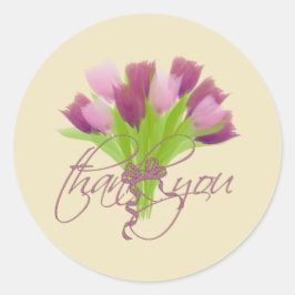 Adesivo Redondo Tulipas Rosa e Roxo Fofas Obrigada