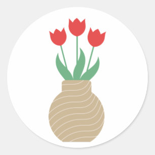 Adesivo Redondo Tulipas vermelhas no vaso