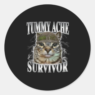 Adesivo Redondo Tummy Ache Survivor Engraçado Meme Gato