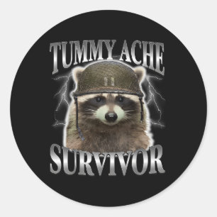 Adesivo Redondo Tummy Ache Survivor Raccoon Engraçado Dizendo "Cat