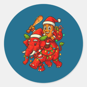 Adesivo Redondo Tung Tung Sahur Montando Elefante Natal Italiano 