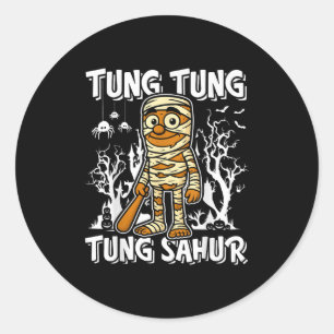 Adesivo Redondo Tung Tung Tung Sahur Halloween Múmia Cérebro Itali