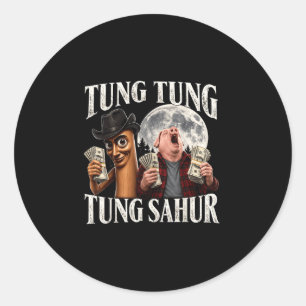 Adesivo Redondo Tung tung tung sahur john pork meme brainrot para