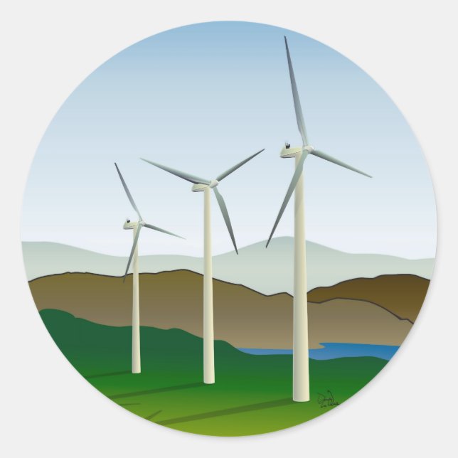 Adesivo Redondo Turbina eólica por lago (Frente)