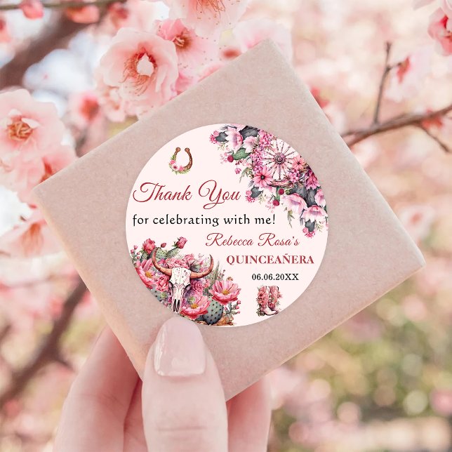 Adesivo Redondo Turco Rosa Boho Ocidental Charra Tema Quinceanera (Criador carregado)