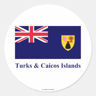 Adesivo Redondo Turcos & bandeira das ilhas de Caicos com nome