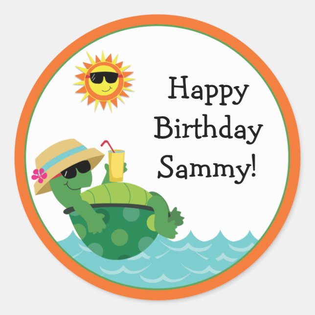 Adesivo Redondo Turitle Beach Luau Festa de aniversário Sticker (Frente)