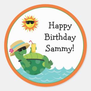 Adesivo Redondo Turitle Beach Luau Festa de aniversário Sticker