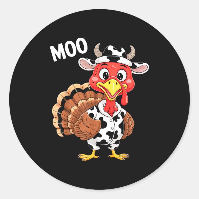 Adesivo Redondo Turkey Moo Shirt Adult Men Women Kids Funny Thanks (Frente)