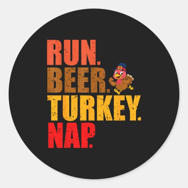 Adesivo Redondo Turkey Trot Running Thanksgiving Run Beer Nap  (Frente)