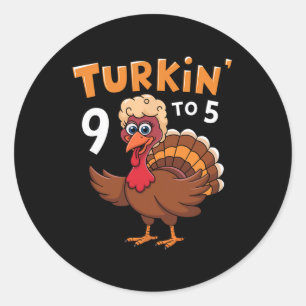 Adesivo Redondo Turkin' 9 a 5 Cute Outono Ocidental Dia de Ação de