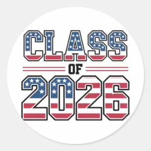 Adesivo Redondo Turma de 2026 Graduação Bandeira EUA