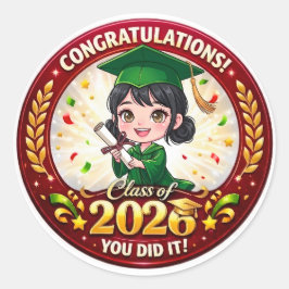 Adesivo Redondo Turma de 2026 Graduada - Green & Gold Lembrança Gi