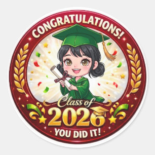 Adesivo Redondo Turma de 2026 Graduada - Green & Gold Lembrança Gi