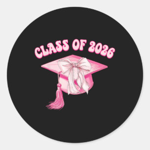 Adesivo Redondo Turma De 2026 Rosa Coquette Bow Cap Sênior 2026 Gr