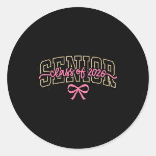 Adesivo Redondo Turma De 2026 Rosa Coquette Bow Cap Sênior 2026 Gr