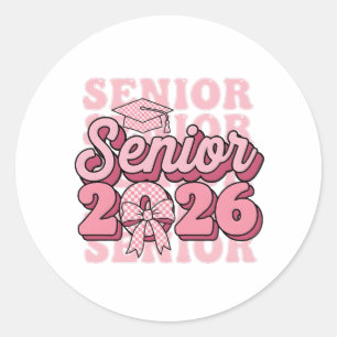 Adesivo Redondo Turma de 2026 Senior 2026 Laço Rosa Coquette Gradu