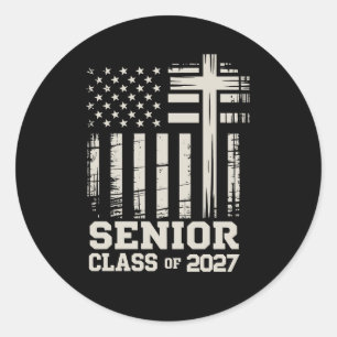 Adesivo Redondo Turma de Formatura de 2027 Bandeira dos EUA Cruz G