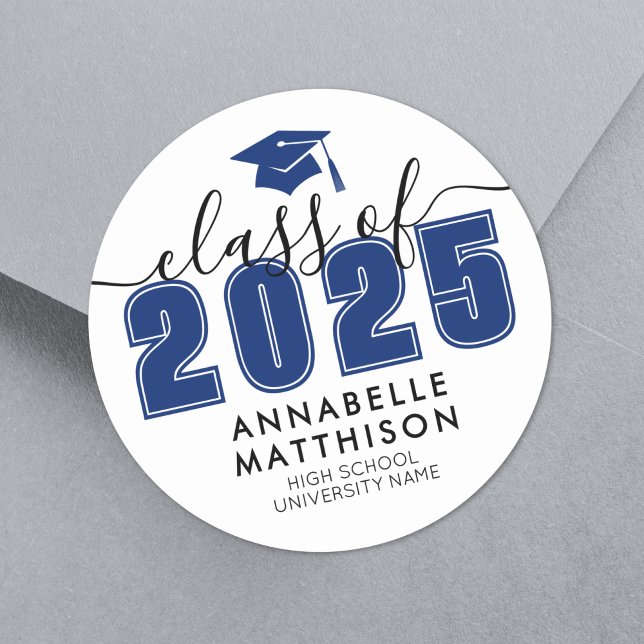 Adesivo Redondo Turma de Graduados de 2025 Formatura Azul (Graduate Class Of 2025 Blue Graduation Classic Round Sticker)