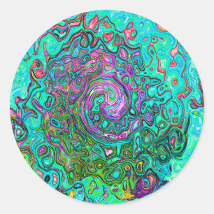 Adesivo Redondo Turquesa Abstrato Retro Líquido Groovy Redemoinho