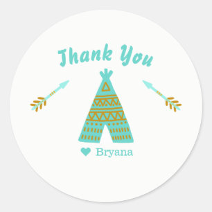 Adesivo Redondo Turquesa Azul Ouro Teepee Favor de Festa de Aniver