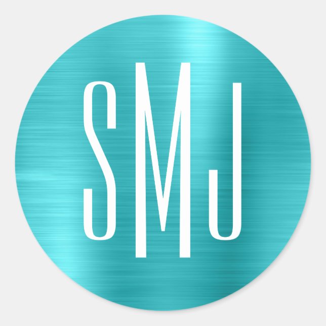 Adesivo Redondo Turquesa Blue Foil Três Letras Monograma (Frente)