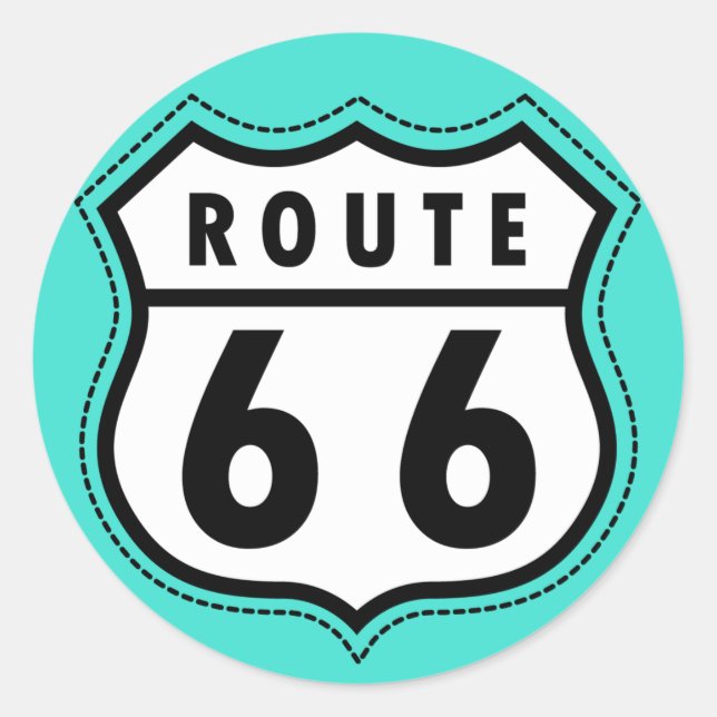Adesivo Redondo Turquesa, Blue-Green Route 66 Road Sign (Frente)