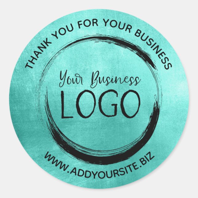 Adesivo Redondo Turquesa brilhante Obrigado pela sua empresa (Frente)