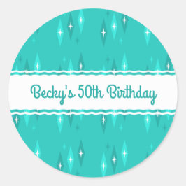 Adesivo Redondo Turquesa de Festa de aniversário Personalizada Ret