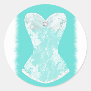 Adesivo Redondo Turquesa e Branco Lingerie Glam Favor de Lembrança