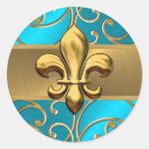 Adesivo Redondo Turquesa e pinheiros Dourados Fleur de Lis