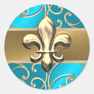 Adesivo Redondo Turquesa e pinheiros Dourados Fleur de Lis