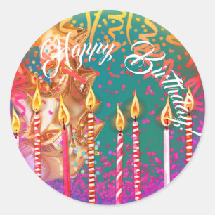 Adesivo Redondo Turquesa elegante com velas Feliz Aniversário
