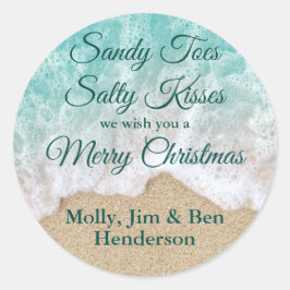 Adesivo Redondo Turquesa Sandy Toes Salty Kisses Feliz Natal