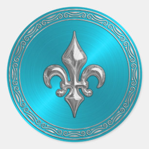 Adesivo Redondo Turquesa Sheen e Silver Fleur de Lis
