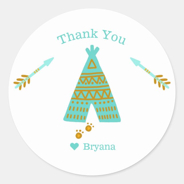 Adesivo Redondo Turquesa Teal e Dourada Tepee Festa de aniversário (Frente)