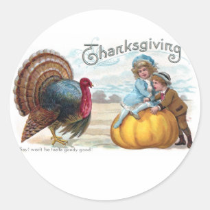 Adesivo Redondo Turquia, miúdos e acção de graças grande do