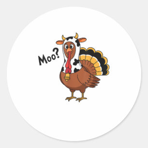 Adesivo Redondo Turquia Moo Cow Engraçado Desempenho de Ação de Gr