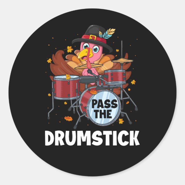 Adesivo Redondo Turquia Pergrim Drumming Ação de Graças Dru de Nat (Frente)