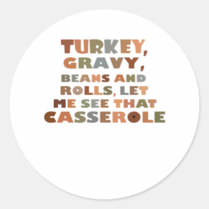 Adesivo Redondo Turquia Rolls Casserole, Ação de Graças Retro Funn