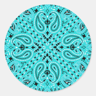 Adesivo Redondo Turquoise Aqua Paisley Western Bandana Scarf Impre